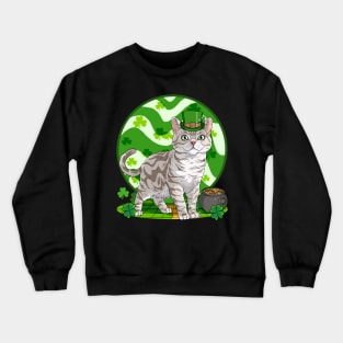 American Shorthair Cat St. Patricks Day Leprechaun Crewneck Sweatshirt